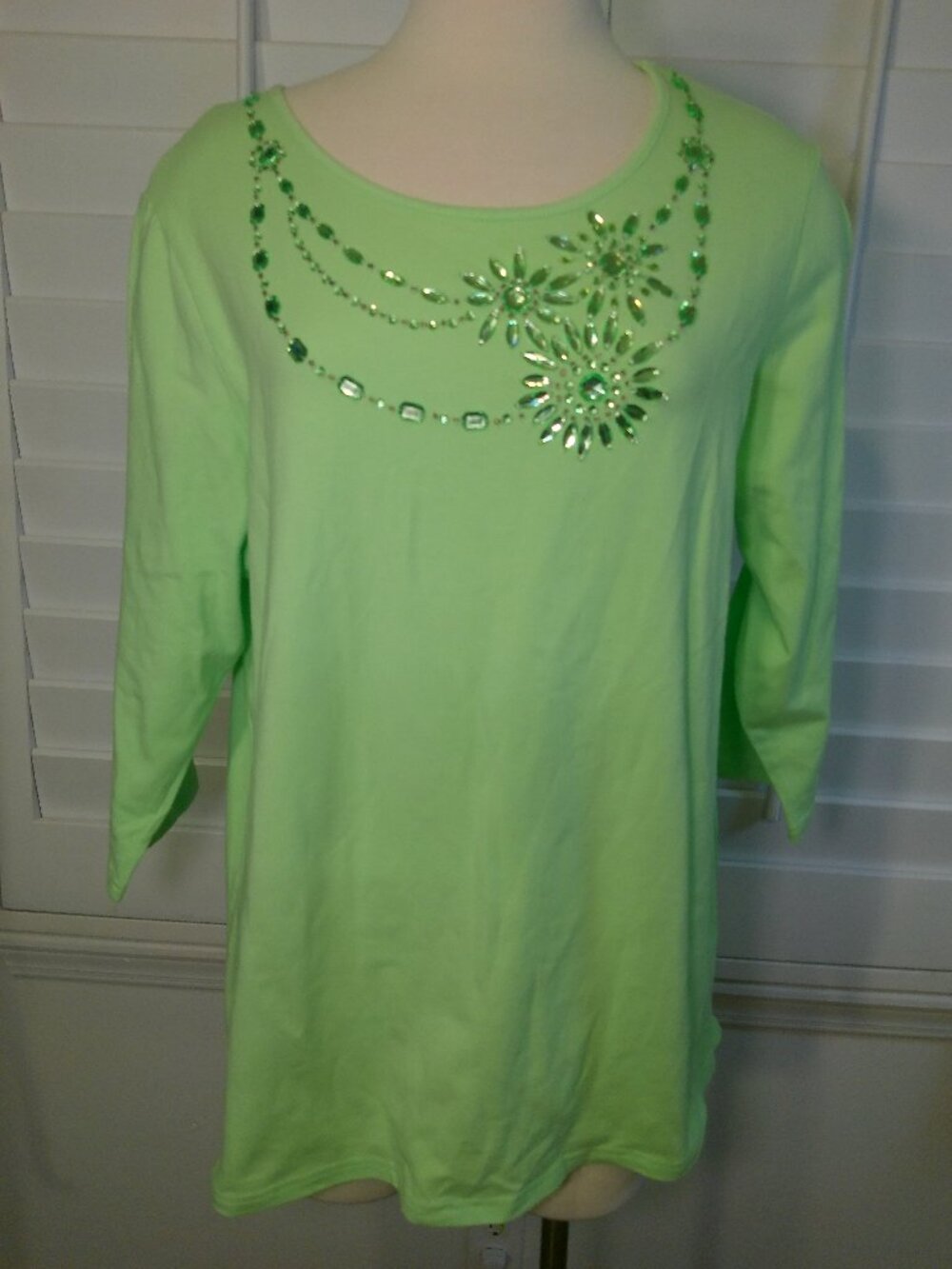 Blouse Green Tunic With Sequin Accents Quacker Factory Size XL